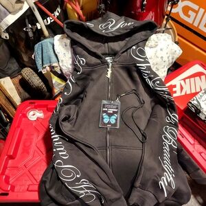 Black Graphic Zip-Up Hoodie By Yourstruly Vary Rare Look Them Up
